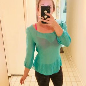 Blue-green sheer blouse